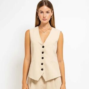 7 For All Mankind Beige Sleeveless Button Front Vest
